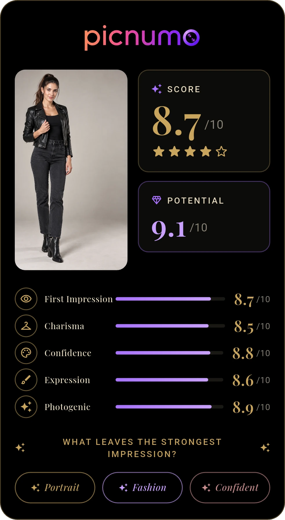 Picnumo Card example — gold style